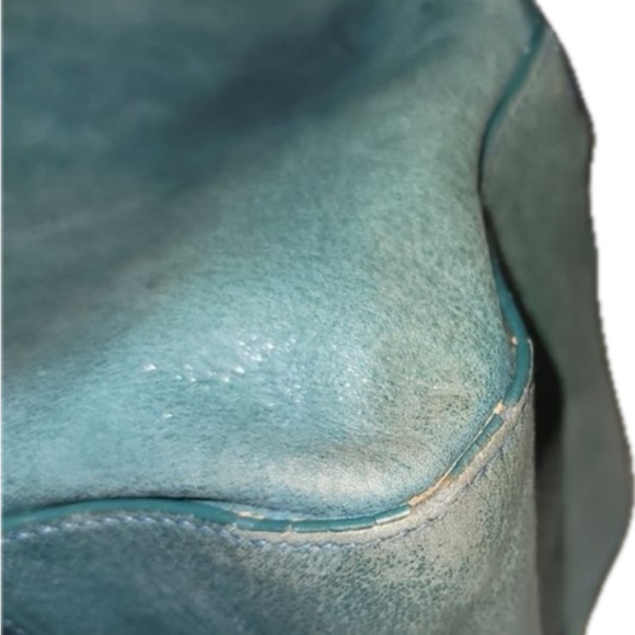 Tory Burch Vintage Green Shimmer Leather Blue Beaded Hobo Shoulder tote bag - Picture 14 of 16